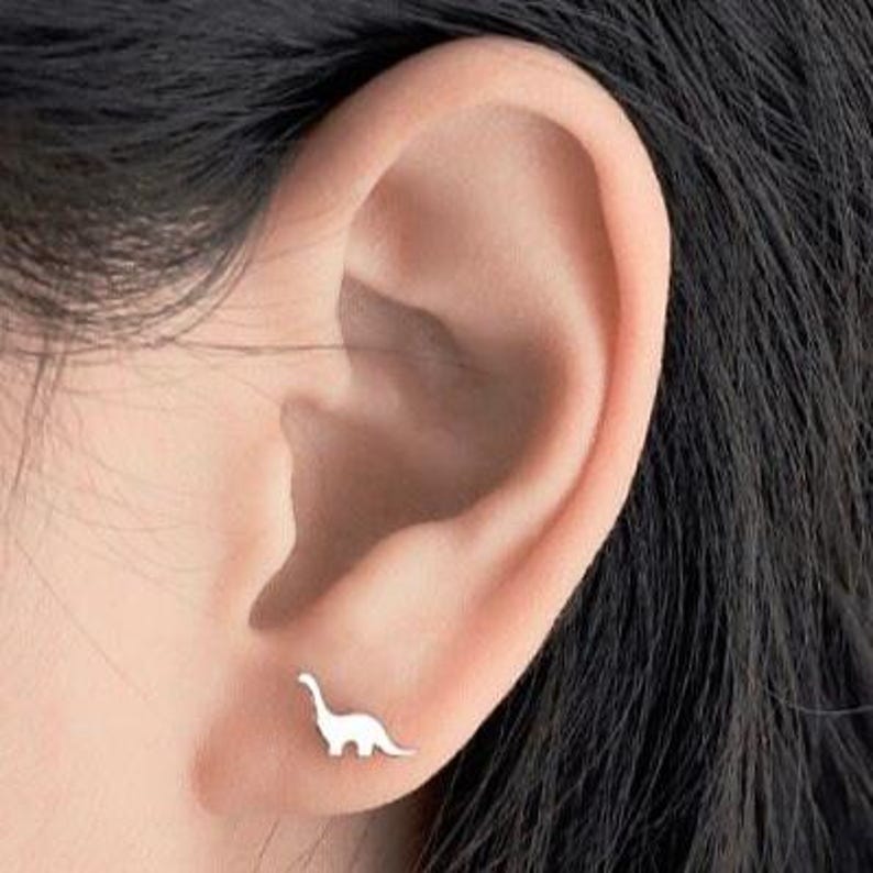 Dainty Dinosaur Stud Earrings - Tiny T-Rex and Brontosaurus Dinosaur Earrings - Dainty Dinosaur Jewelry - Jewelry Gift for Dinosaur Lovers image 7