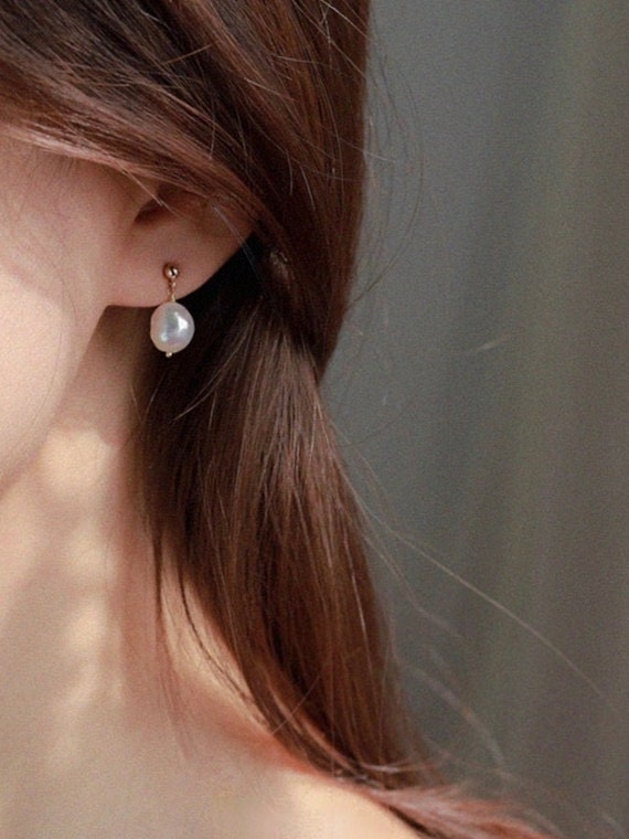 7mm Baroque Pearl Drop Earrings Classic Pearl Earrings 