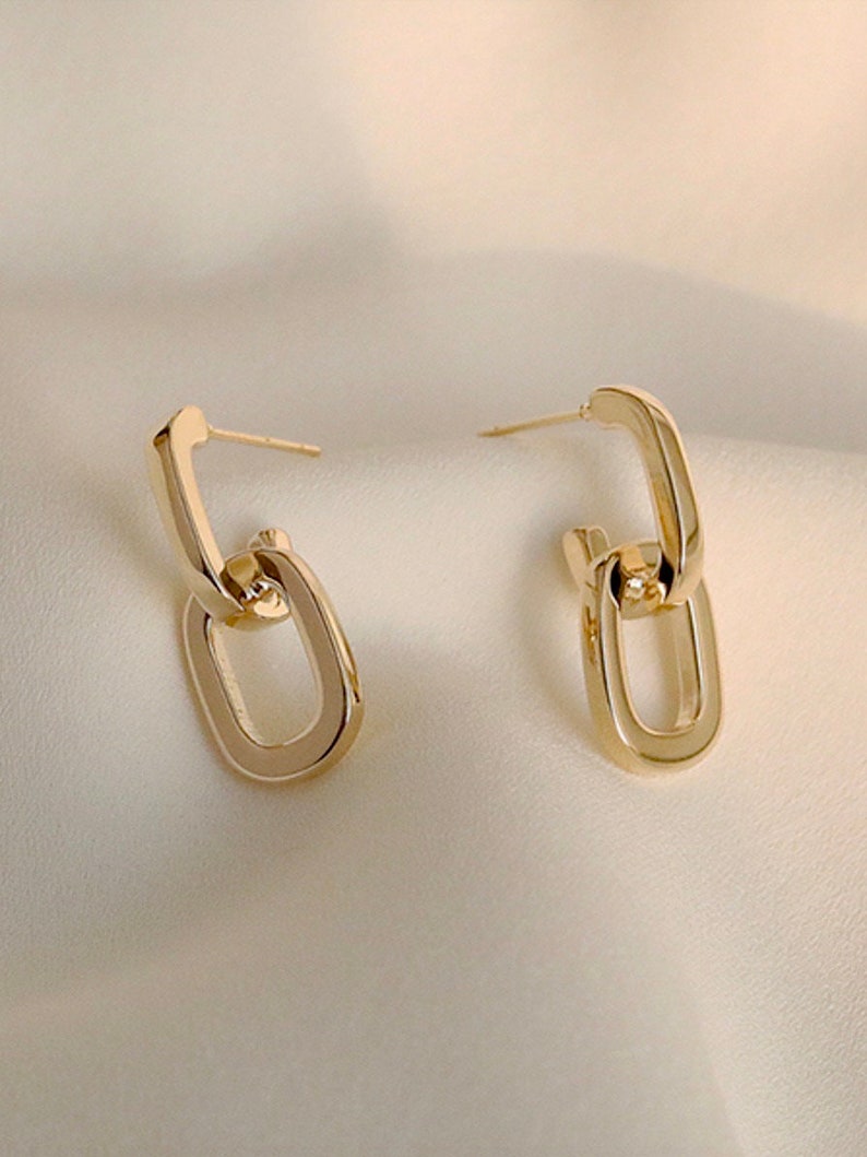 minimalist jewelry Interlock link drop earrings minimalist earrings chain earrings statement earrings