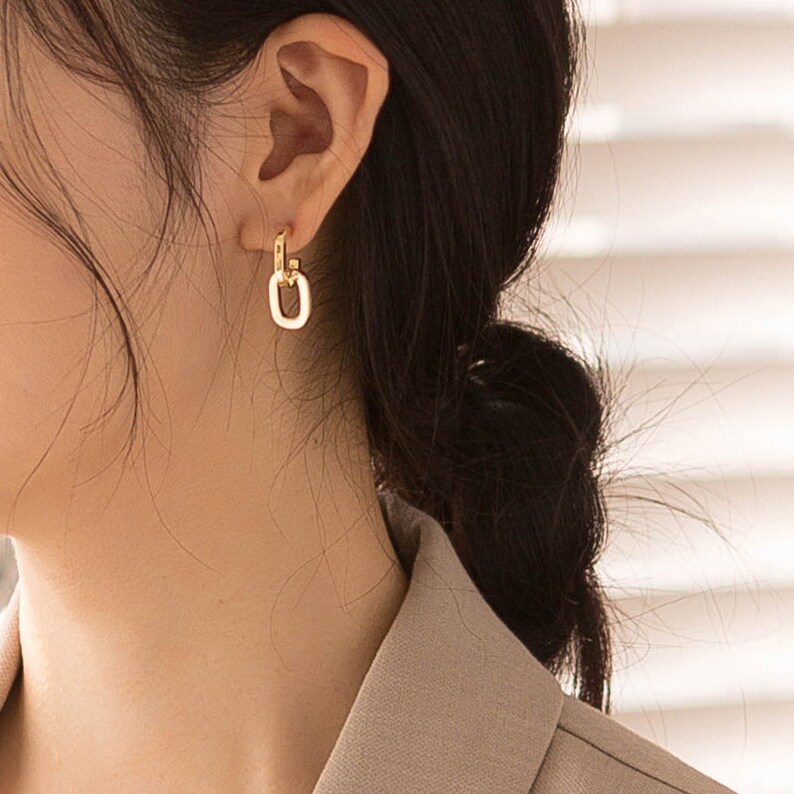 minimalist jewelry Interlock link drop earrings minimalist earrings chain earrings statement earrings