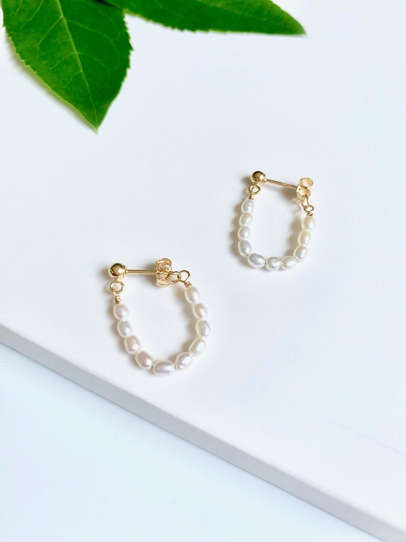 14K Gold Filled Tiny Pearl Hoop Earrings Mini Pearl Hoops Etsy