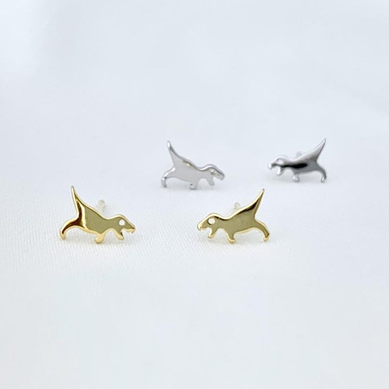 Dainty Dinosaur Stud Earrings - Tiny T-Rex and Brontosaurus Dinosaur Earrings - Dainty Dinosaur Jewelry - Jewelry Gift for Dinosaur Lovers image 4