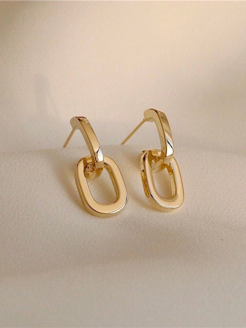 minimalist jewelry Interlock link drop earrings minimalist earrings chain earrings statement earrings