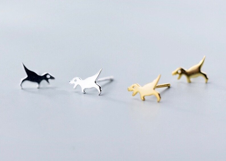 Dainty dinosaur stud earrings in gold and silver tiny TRex Etsy