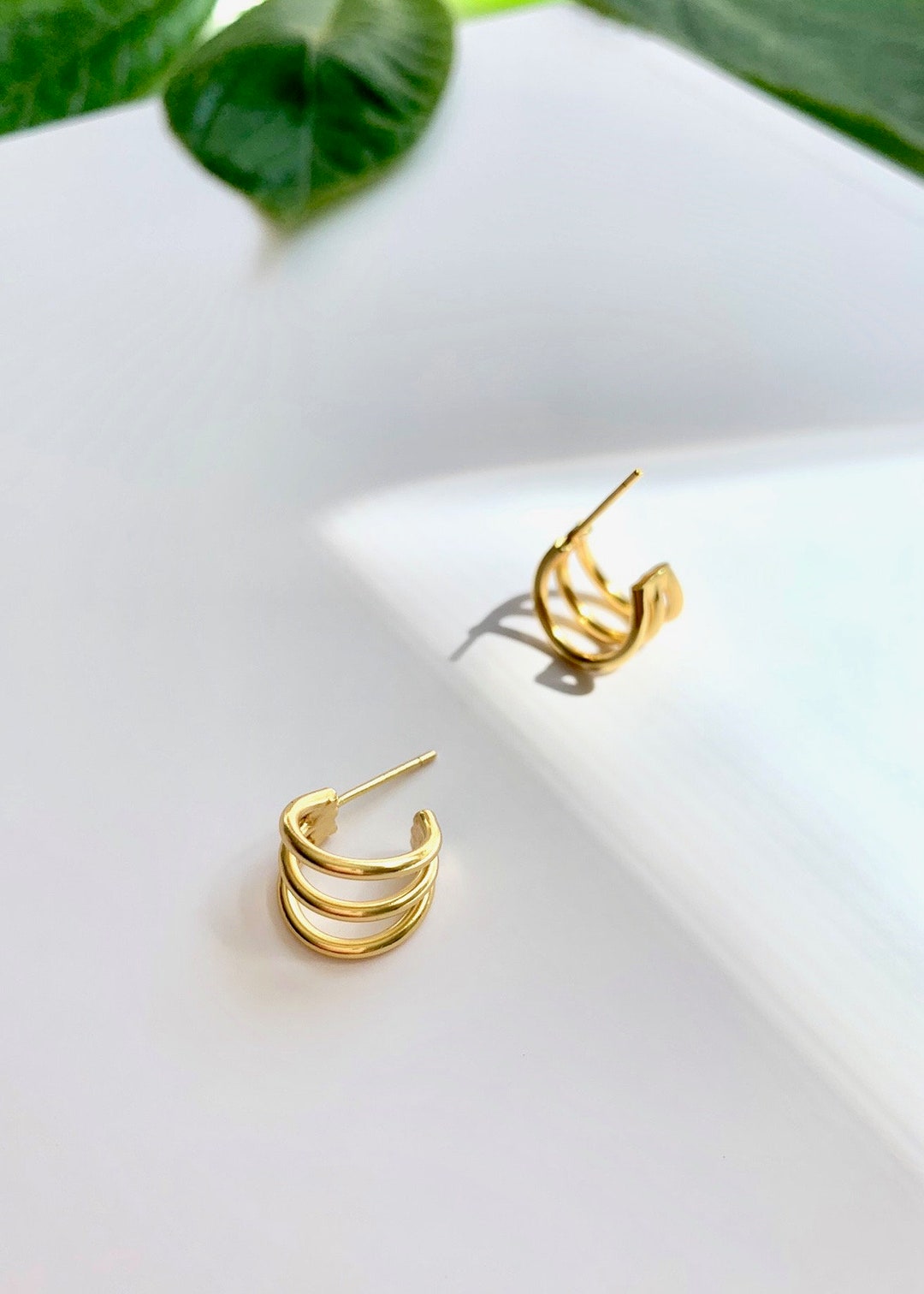 Triple Hoop Earrings Gold Triple Hoop Earrings Silver Huggie Hoop ...