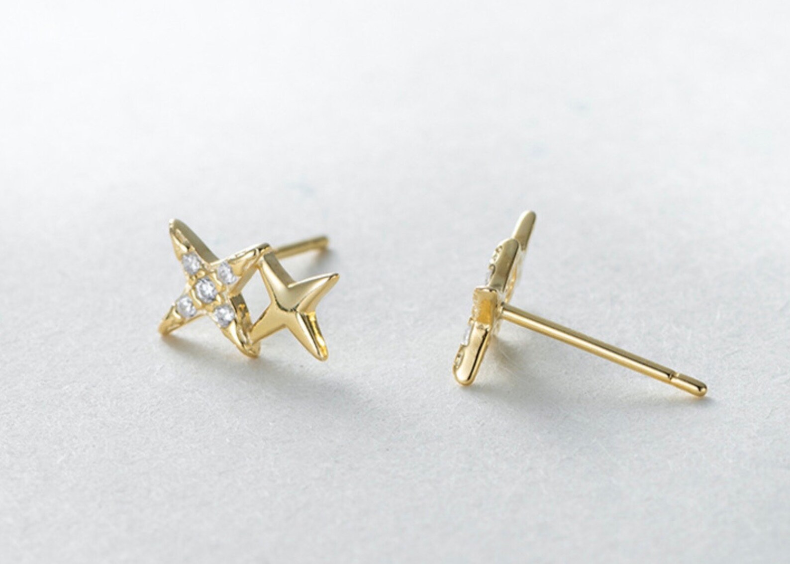 Double Star Earrings Star Stud Earrings Starburst Earrings Etsy