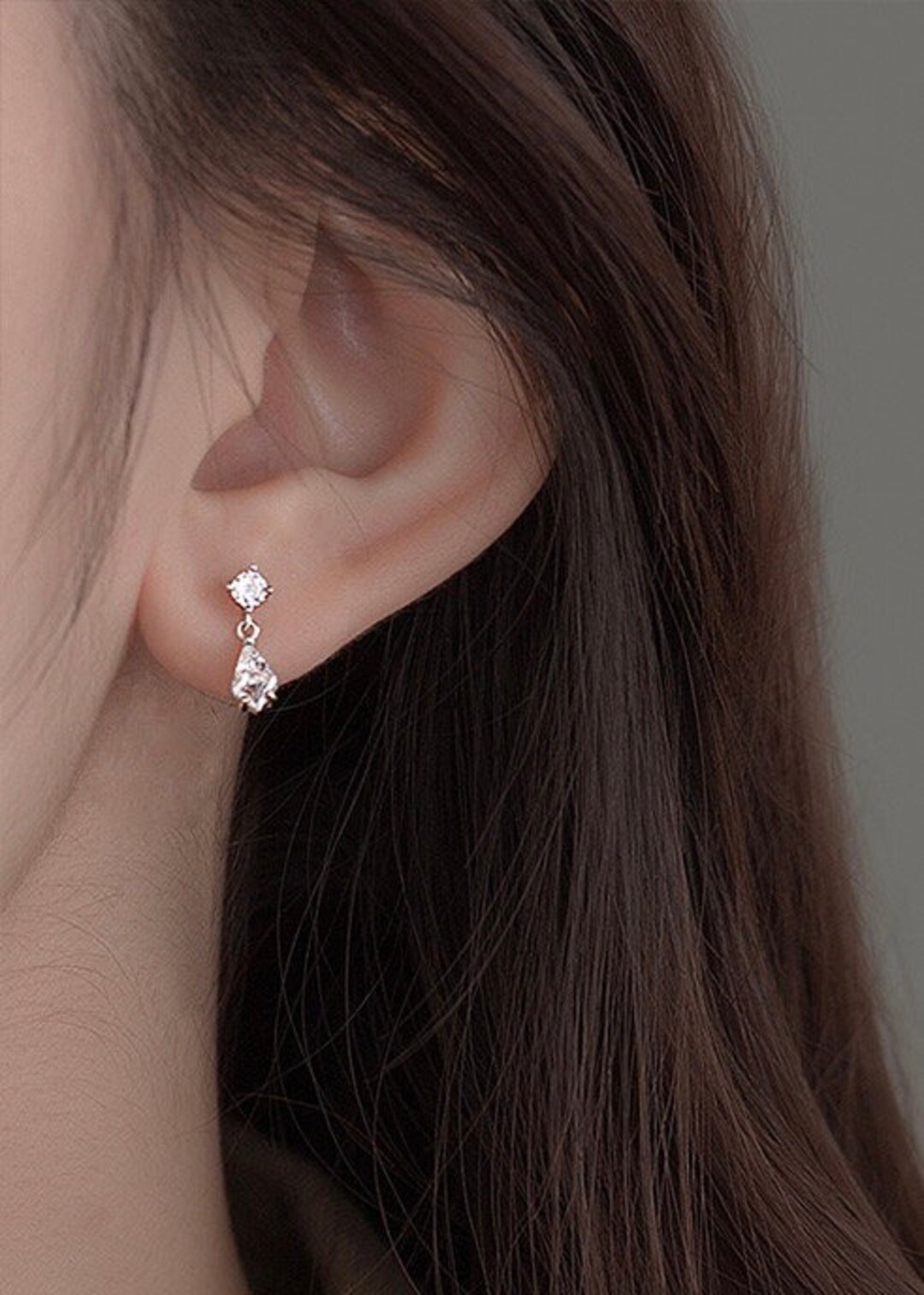 Dainty CZ Drop Earrings Tiny CZ Stud Earrings Minimalist Drop Earrings ...