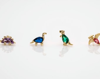 Dainty Dinosaur Stud Earring Set - Tiny CZ Dinosaur Earrings - Little Dinosaur Earrings in Gold and Silver - Earrings for Dinosaur Lovers -