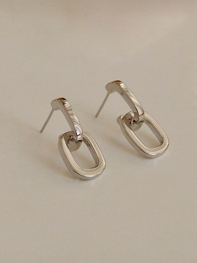 minimalist jewelry Interlock link drop earrings minimalist earrings chain earrings statement earrings