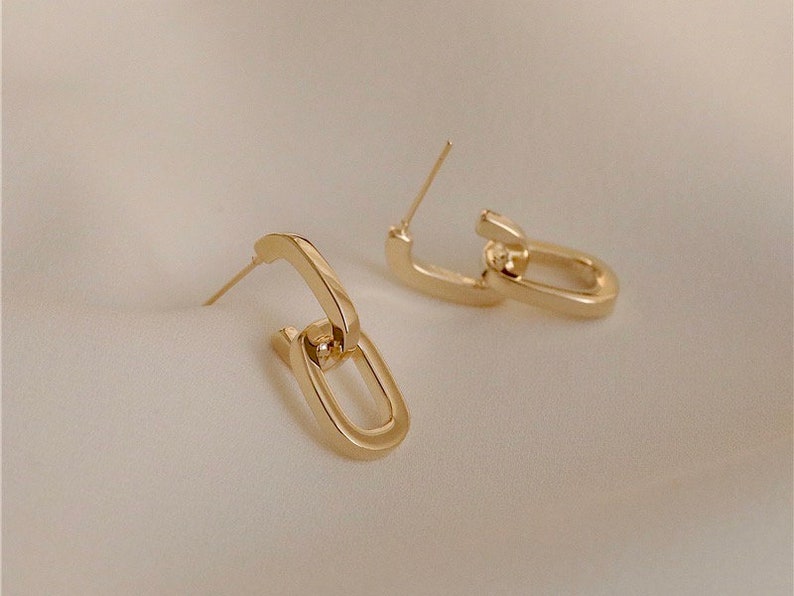 minimalist jewelry Interlock link drop earrings minimalist earrings chain earrings statement earrings
