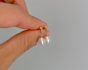 14K Gold Filled Pearl Earrings - 5mm Freshwater Pearl Drop Earrings - Classic Pearl Earrings - Timeless Pearl Earrings
