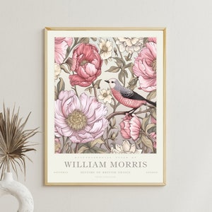 William Morris Art Print, Floral Pink Wall Art, Birds and Flowers, Gallery Wall Art Exhibition Museum Poster