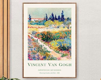 Cartel de la exposición de Van Gogh Art Print, Trendy Museum Print Gallery Wall Art - Flowering Garden with Path - 1888
