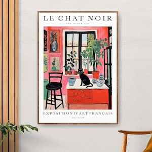 Matisse Black Cat Lovers Poster, Exhibition Modern Wall Art Poster or Canvas Watercolor Print