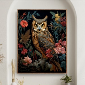 William Morris Owl Art Print Inspired, Cottagecore Decor, Forestcore, Extra Large Wall Art