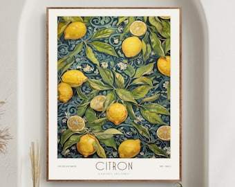William Morris Ausstellung Zitrone Druck, William Morris Druck, William Morris Poster, Vintage Wandkunst, Vintage Zitrus Poster