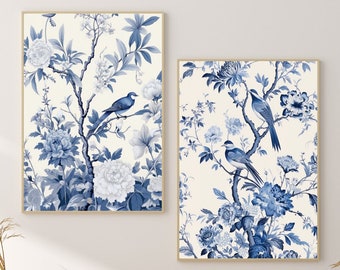 Classic Blue Chinoiserie Set of 2 Posters Art, Extra Large Wall Art