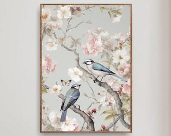 Trendy Modern Wall Art, Chinoiserie, Floral Blue Wall Art, Botanical William Morris Print