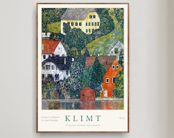 Gustav Klimt Art Print Exhibition Poster, Museum Gallery Wall Art - House in Unteach on Lake Attersee