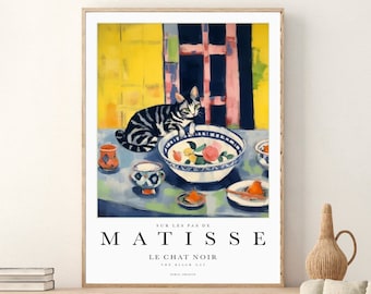 Black Cat Matisse Exhibition Art Print, Modern Wall Art Poster or Canvas Watercolor Print