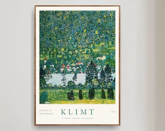 Gustav Klimt Art Print Exhibition Poster, Museum Gallery Wall Art - Unterrach on Lake Attersee