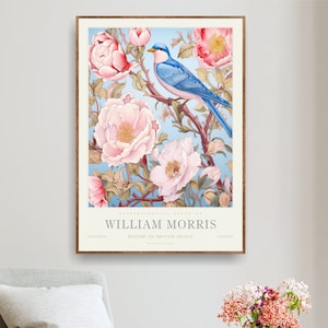 William Morris Pink Peony Print, Botanical Floral Museum Poster Large Housewarming Gift / Canvas option available