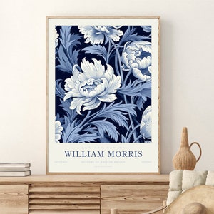 William Morris Blue and White Print, Museum Exhibition Poster, Housewarming Gift, Bedroom Wall Art
