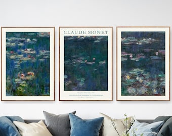 Monet Art Prints, Gallery Wall Art Set of 3 Museum Exhibition Posters - Water Lilies