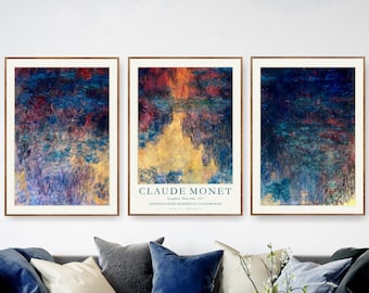 Monet Set of 3 Museum Exhibition Poster Art Prints Gallery Wall Paintings - Water Lilies