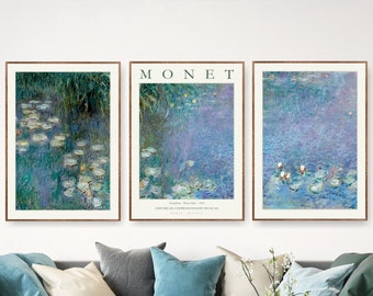 Monet Set of 3 Exhibition Museum Poster Art Prints Gallery Wall Paintings - Water Lilies