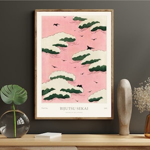 Minimalist Wall Art Poster, Japanese Pink Print, Woodblock Poster, Exhibition Poster,Modern Wall Art