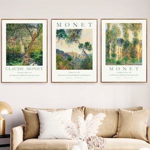 Set of 3 Monet Museum Landscape Poster Prints Exhibition Gallery Wall Art Paintings