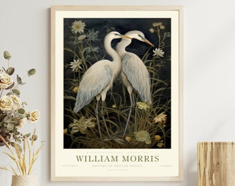 Great Blue Heron Print, Wedding Gift, William Morris Print, Mom gift, Watercolor Painting, Minimalist Coastal Extra Large Bird Picture