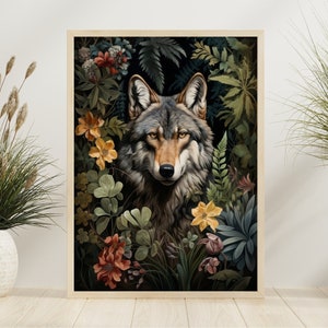 William Morris Art Wolf Print Inspired, Cottagecore Decor, Forestcore, Extra Large Wall Art