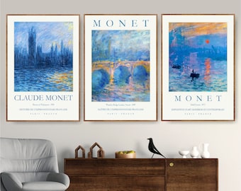 Claude Monet Gallery Wall Art Set of 3 Poster Prints Exhibition Paintings