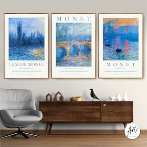 Claude Monet Gallery Wall Art Set of 3 Poster Prints Exhibition Paintings