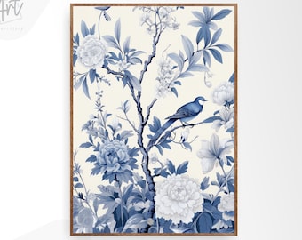 Classic Blue Chinoiserie Art Print, Extra Large Wall Art Decor