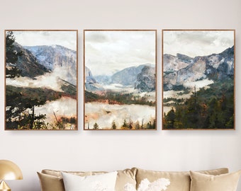 Yosemite National Park Wand Kunst 3er Set Poster Drucke Aquarell Dekor