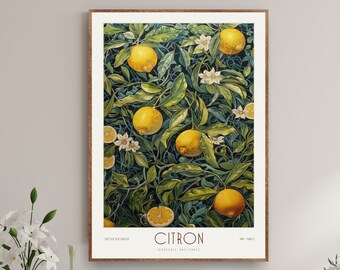 William Morris Ausstellung Zitrone Druck, William Morris Druck, William Morris Poster, Vintage Wandkunst, Vintage Zitrus Poster