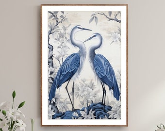 Extra Large Modern Great Blue Herons, Wedding Gift, Minimalist Bird Painting, Watercolor Home Decor