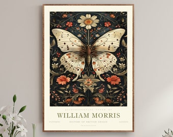 William Morris Butterfly Print, William Morris Exhibition Print, William Morris Poster, Vintage Poster, Vintage Wall Art, Textiles Art