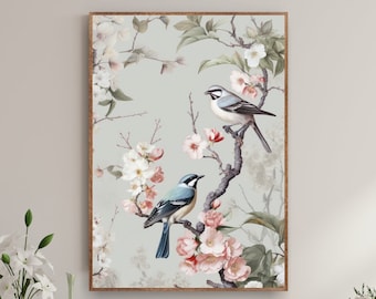 Chinoiserie wall art, Floral Blue Wall Art, Trendy Modern Botanical William Morris Print