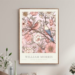 William Morris Botanical Floral Wall Art Print, Cartel del museo grande, Regalo de bienvenida, Cartel rosa