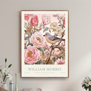 William Morris Pink Art Print, Galería de arte de pared, Cartel de exposición, Arte de pared grande, Peonía