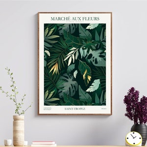 Floral Emerald Tropical Print Large Wall Art Decor
