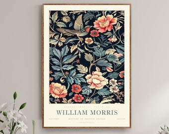 William Morris Hummingbird Aesthetic Botanical Art Canvas Print, Vintage Floral Wall Decor