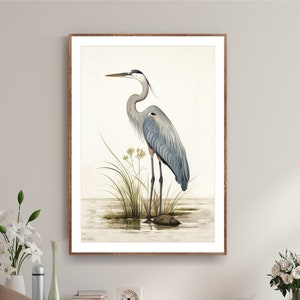 Great Blue Heron Print, Watercolor Painting, Minimalist Coastal Room Decor, Extra Large Bird Picture, Modern Fine Art Posters