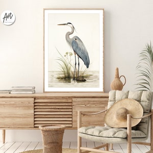 Lindsey Mancebo Great Blue Heron Mini Watercolor Print – Framed In Gold Vintage Style Ornate Frame – 4x3.5 Inches – Original Art