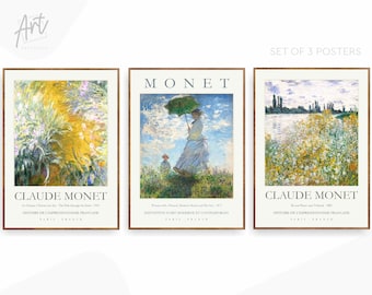 Monet Set of 3 Exhibition Poster Prints  Gallery Wall Art Paintings