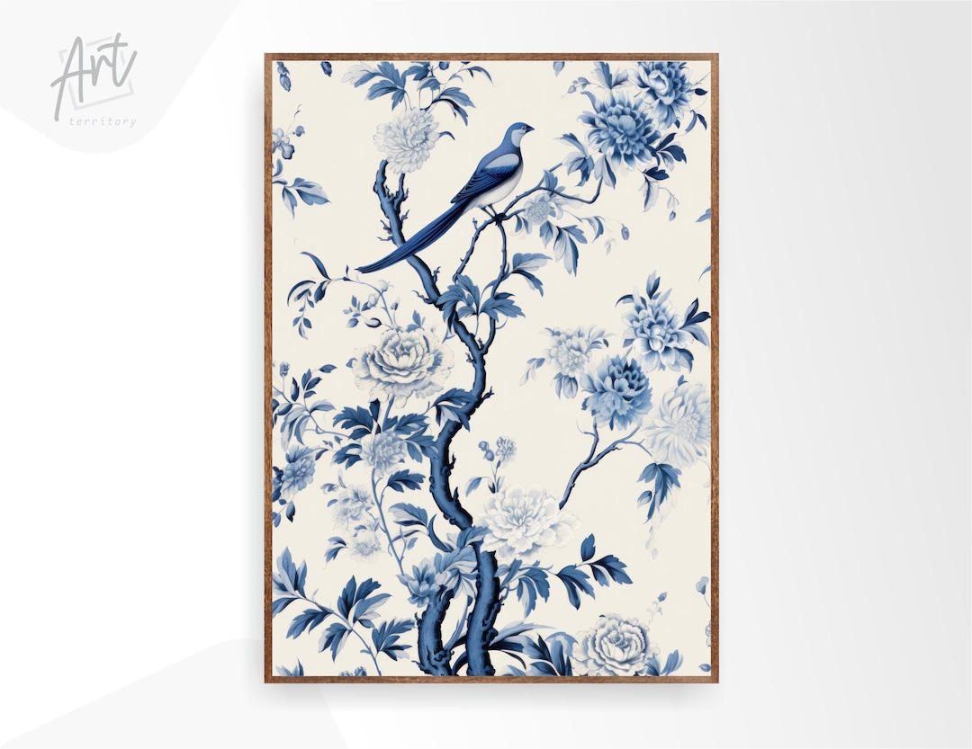 Blue Chinoiserie Wall Art Print, Extra Large Poster, Housewarming Gift